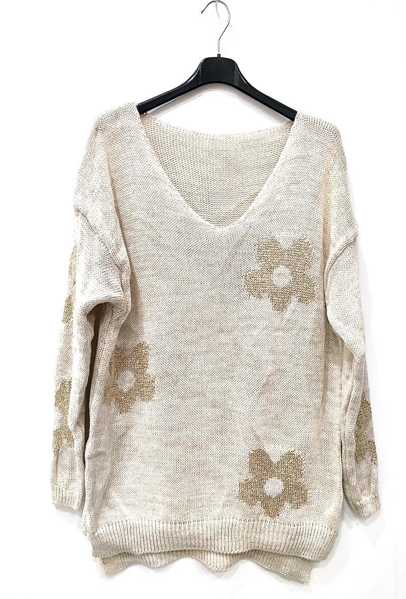 Bluse med blomster Beige